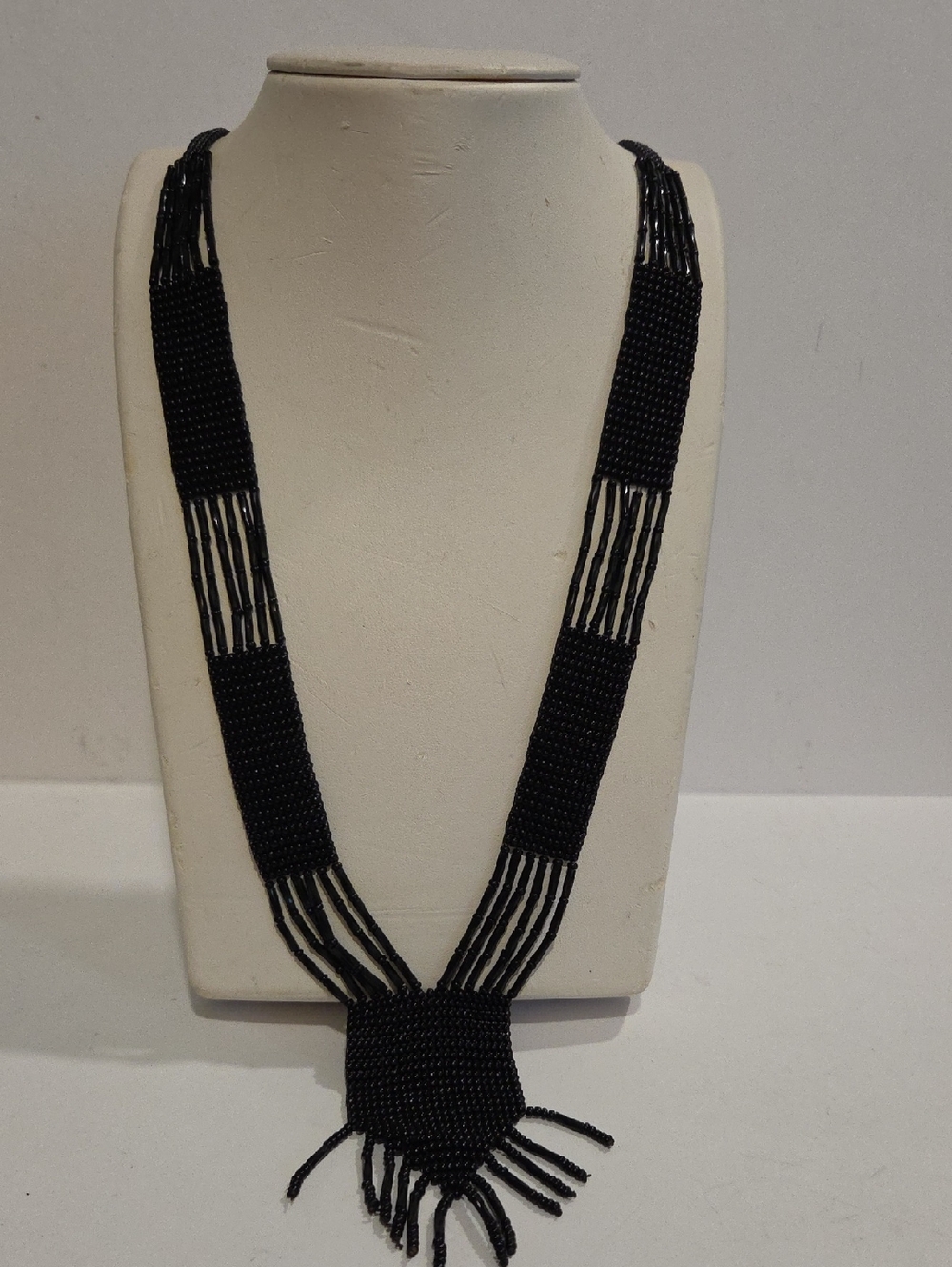 Multi-strand Black Beaded Fringe Statement Necklace